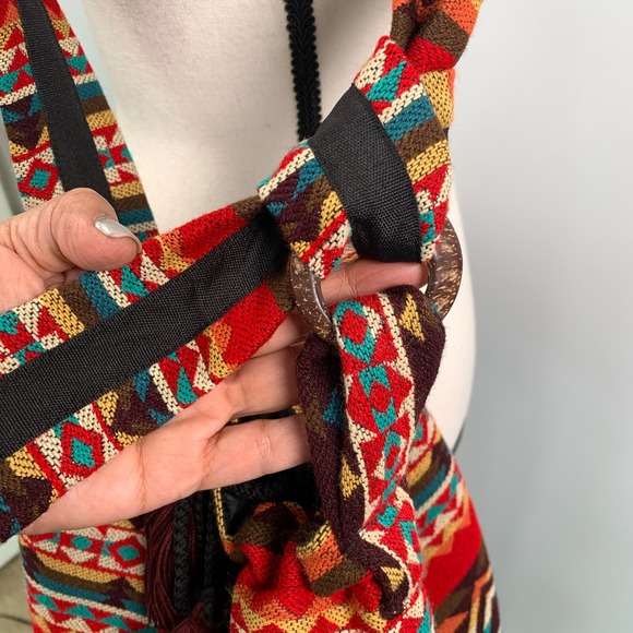 Aztec Southwestern Woven/Knitted Boho Bucket Bag Crossbody Shoulder Bucket Bag - Picture 7 of 8